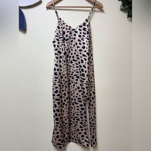 Silky Leopard Print Adjustable Strap Slip Dress with front slit - Size Small